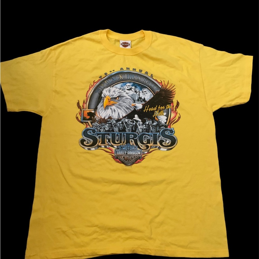 Bright yellow Harley Davidson 2013 Black Hills Rally t shirt
